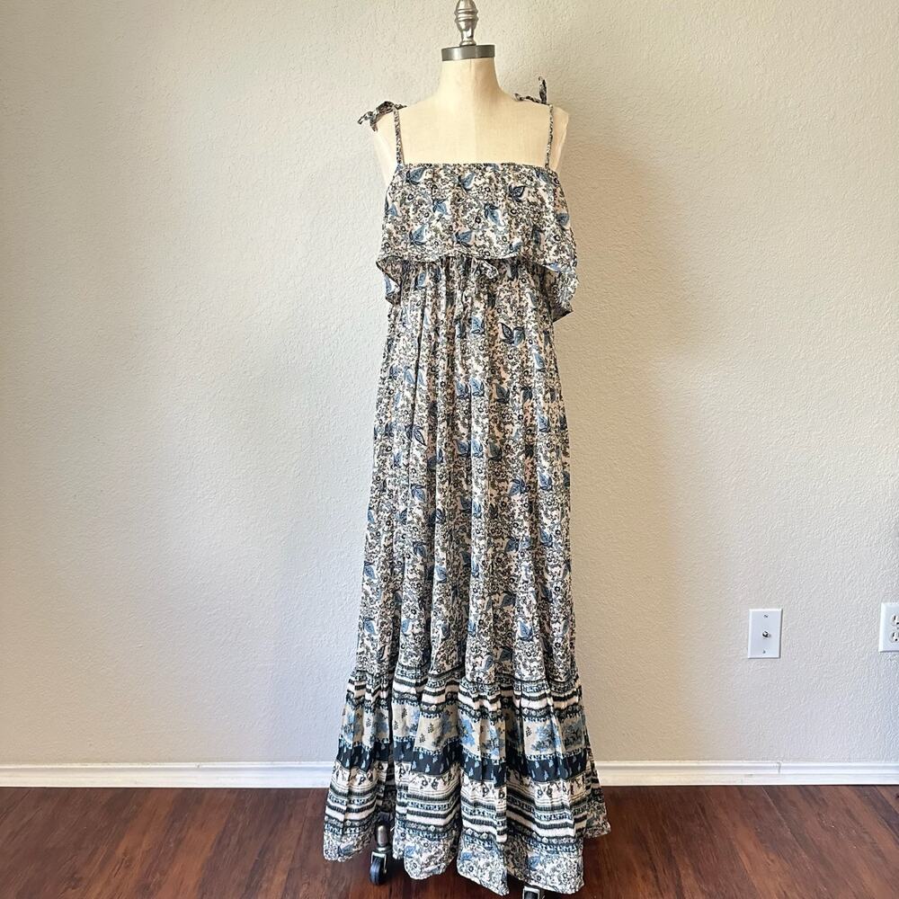 FREE PEOPLE Tangier Babydoll Maxi Dress Blue Paisley Tiered Sundress